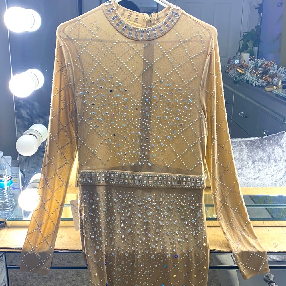 Nude, embellished dress